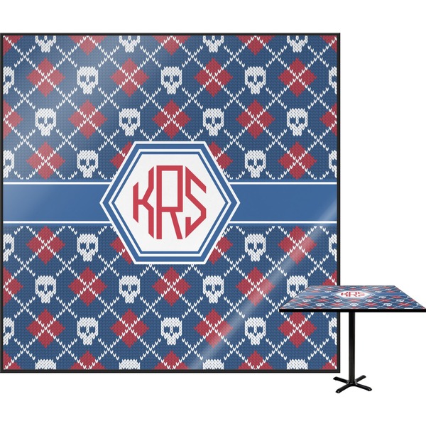 Custom Knitted Argyle & Skulls Square Table Top - 30" (Personalized)