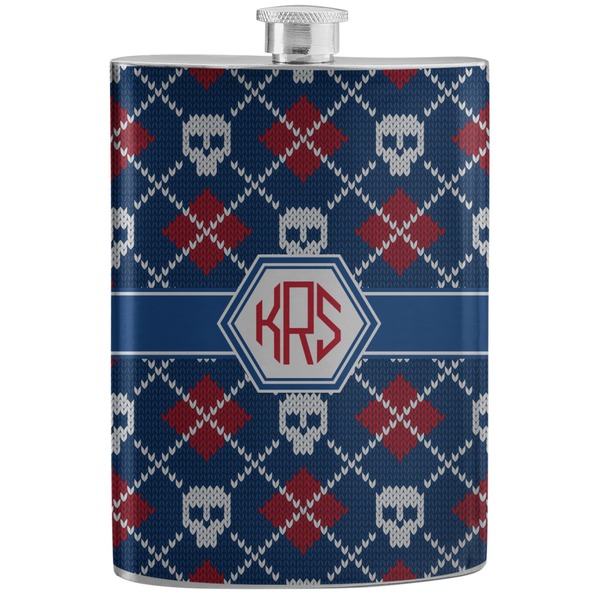 Custom Knitted Argyle & Skulls Stainless Steel Flask (Personalized)