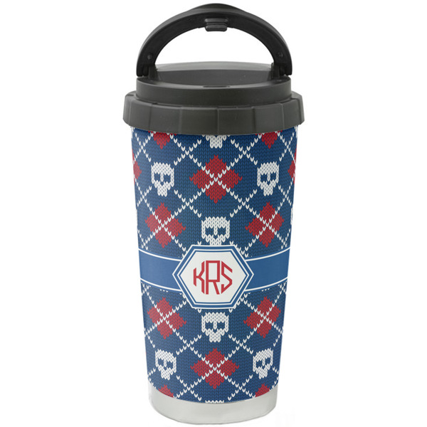 Custom Knitted Argyle & Skulls Stainless Steel Coffee Tumbler (Personalized)
