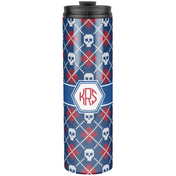Custom Knitted Argyle & Skulls Stainless Steel Skinny Tumbler - 20 oz (Personalized)