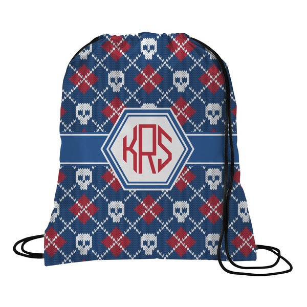 Custom Knitted Argyle & Skulls Drawstring Backpack - Large (Personalized)