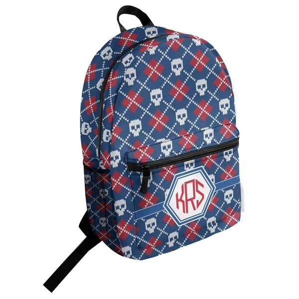 Custom Knitted Argyle & Skulls Student Backpack (Personalized)