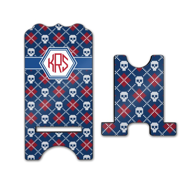 Knitted Argyle & Skulls Stylized Phone Stand - Front & Back - Large