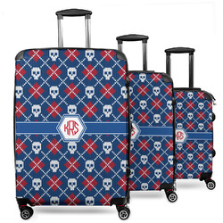 Knitted Argyle & Skulls 3 Piece Luggage Set - 20" Carry On, 24" Medium Checked, 28" Large Checked (Personalized)
