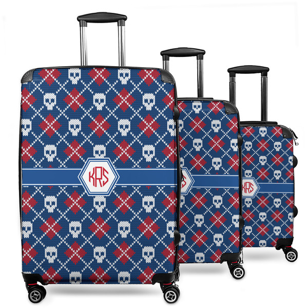 Custom Knitted Argyle & Skulls 3 Piece Luggage Set - 20" Carry On, 24" Medium Checked, 28" Large Checked (Personalized)