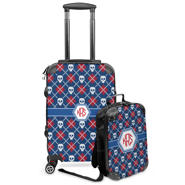 Custom Knitted Argyle & Skulls Kids 2-Piece Luggage Set - Suitcase & Backpack (Personalized)