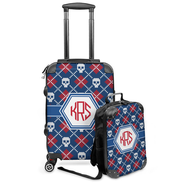 Custom Knitted Argyle & Skulls Kids 2-Piece Luggage Set - Suitcase & Backpack (Personalized)