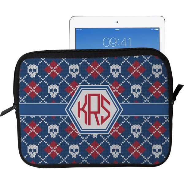 Custom Knitted Argyle & Skulls Tablet Case / Sleeve - Large (Personalized)