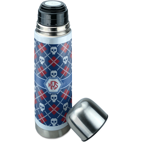 Knitted Argyle & Skulls Thermos - Lid Off