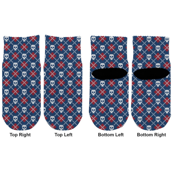 Knitted Argyle & Skulls Toddler Ankle Socks - Double Pair - Front and Back - Apvl