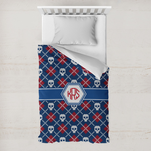 Custom Knitted Argyle & Skulls Toddler Duvet Cover w/ Monogram