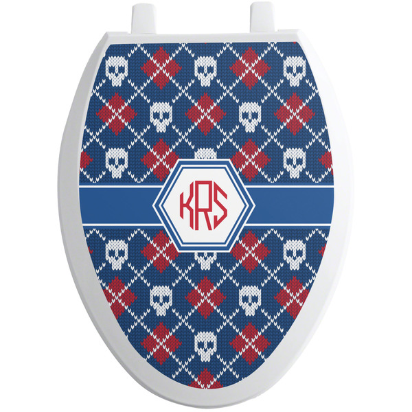Custom Knitted Argyle & Skulls Toilet Seat Decal - Elongated (Personalized)