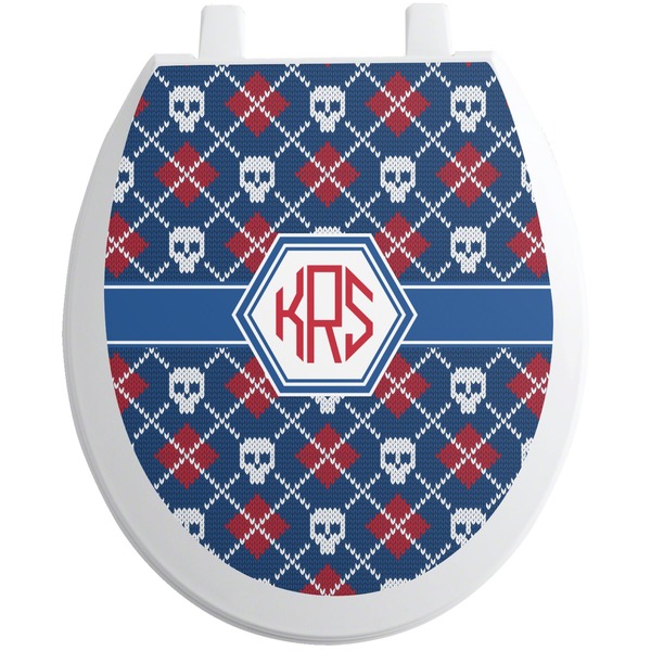 Custom Knitted Argyle & Skulls Toilet Seat Decal (Personalized)