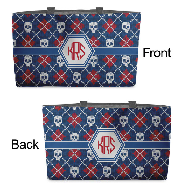 Knitted Argyle & Skulls Tote w/Black Handles - Front & Back Views