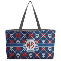 Knitted Argyle & Skulls Beach Totes Bag - w/ Black Handles (Personalized)