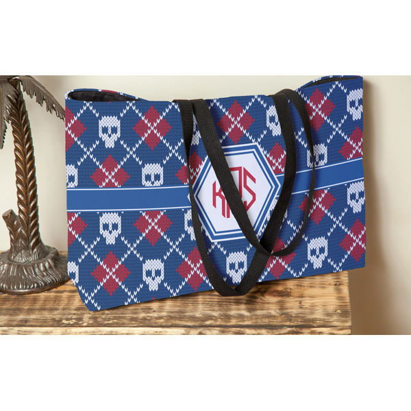 Knitted Argyle & Skulls Tote w/Black Handles - Lifestyle View