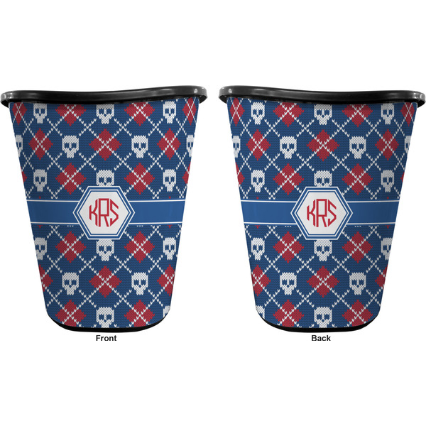 Knitted Argyle & Skulls Trash Can Black - Front and Back - Apvl