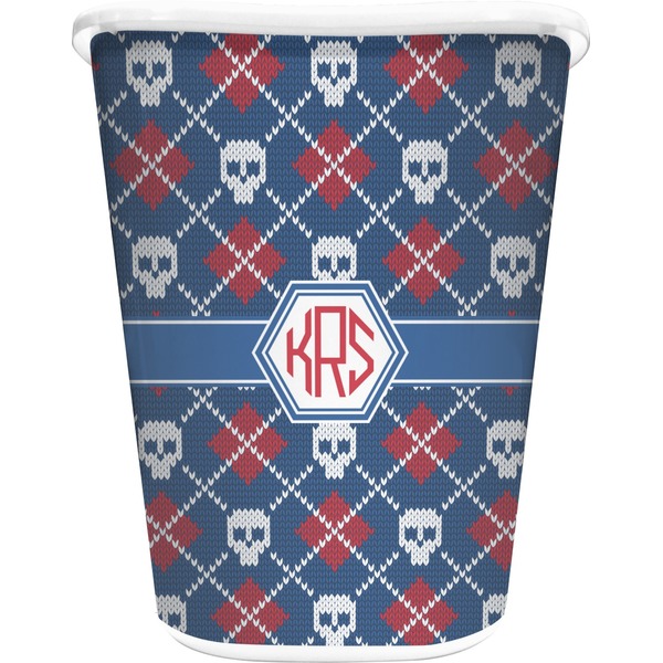 Custom Knitted Argyle & Skulls Waste Basket (Personalized)