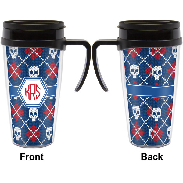 Knitted Argyle & Skulls Travel Mug with Black Handle - Approval