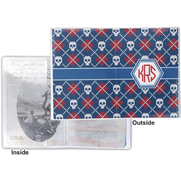 Knitted Argyle & Skulls Vinyl Passport Holder - Flat Front and Back