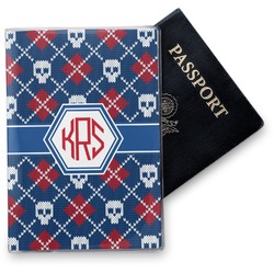 Knitted Argyle & Skulls Vinyl Passport Holder (Personalized)