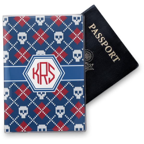 Custom Knitted Argyle & Skulls Vinyl Passport Holder (Personalized)
