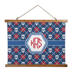 Knitted Argyle & Skulls Wall Hanging Tapestry - Wide (Personalized)