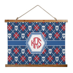 Knitted Argyle & Skulls Wall Hanging Tapestry - Wide (Personalized)