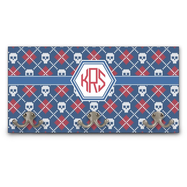Custom Knitted Argyle & Skulls Wall Mounted Coat Rack (Personalized)