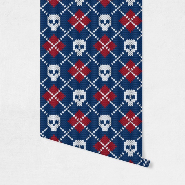 Knitted Argyle & Skulls Wallpaper on Wall