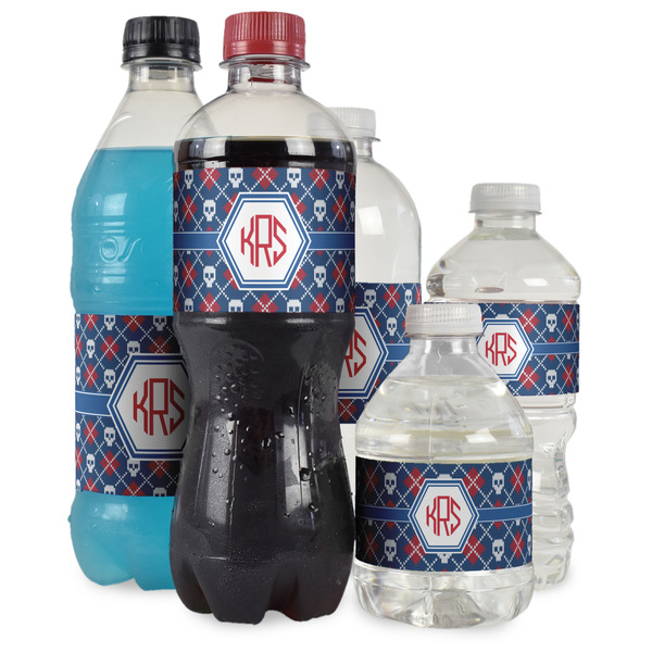 Knitted Argyle & Skulls Water Bottle Label - Multiple Bottle Sizes