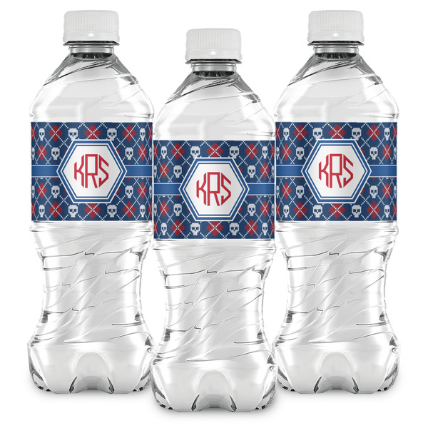 Knitted Argyle & Skulls Water Bottle Labels - Front View
