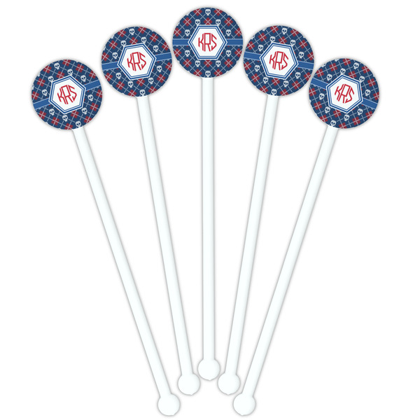 Knitted Argyle & Skulls White Plastic 5.5" Stir Stick - Fan View
