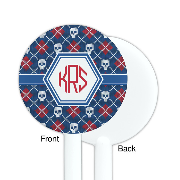 Knitted Argyle & Skulls White Plastic 5.5" Stir Stick - Single Sided - Round - Front & Back