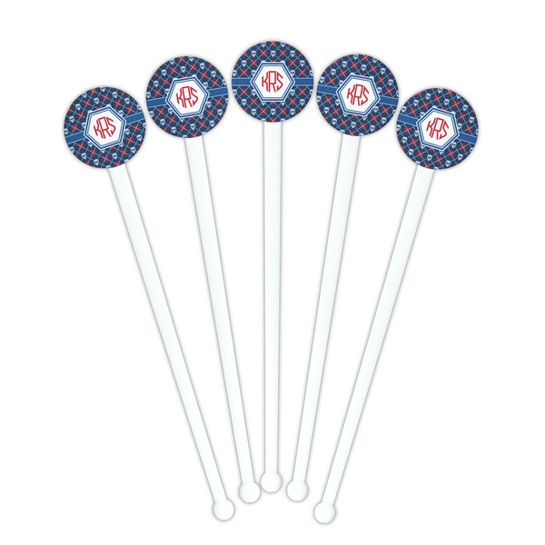 Knitted Argyle & Skulls White Plastic 7" Stir Stick - Round - Fan View