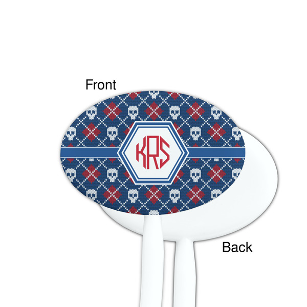 Knitted Argyle & Skulls White Plastic 7" Stir Stick - Single Sided - Oval - Front & Back