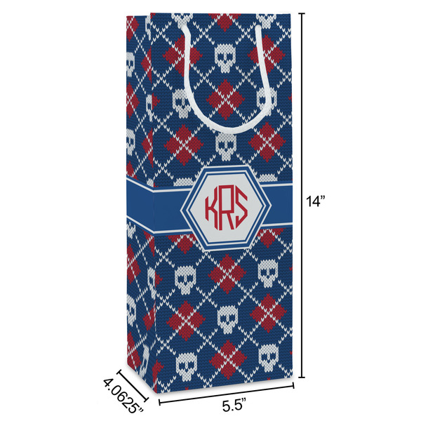 Knitted Argyle & Skulls Wine Gift Bag - Dimensions