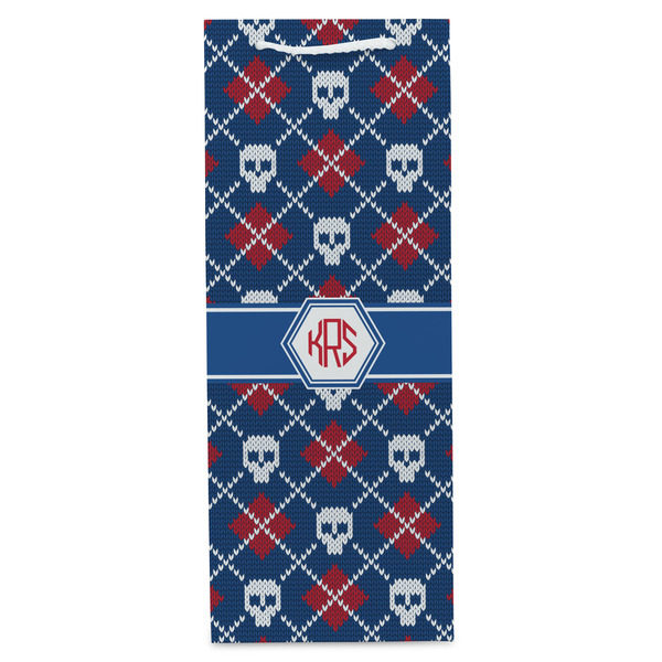 Knitted Argyle & Skulls Wine Gift Bag - Gloss - Front
