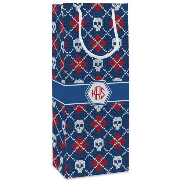 Custom Knitted Argyle & Skulls Wine Gift Bags - Gloss (Personalized)
