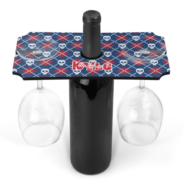 Custom Knitted Argyle & Skulls Wine Bottle & Glass Holder (Personalized)