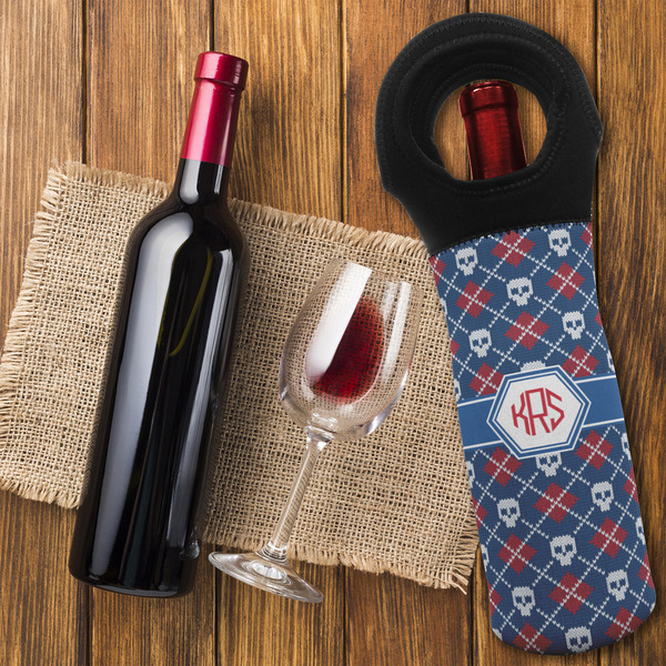 Knitted Argyle & Skulls Wine Tote Bag - FLATLAY
