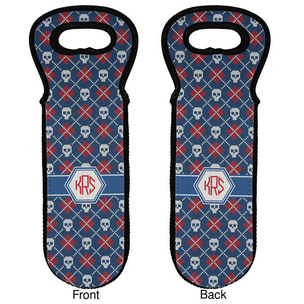 Knitted Argyle & Skulls Wine Tote Front & Back