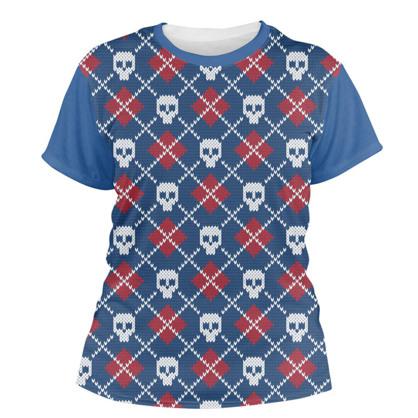 Custom Knitted Argyle & Skulls Women's Crew T-Shirt - Small
