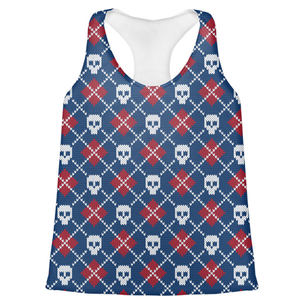 Custom Knitted Argyle & Skulls Womens Racerback Tank Top - Large