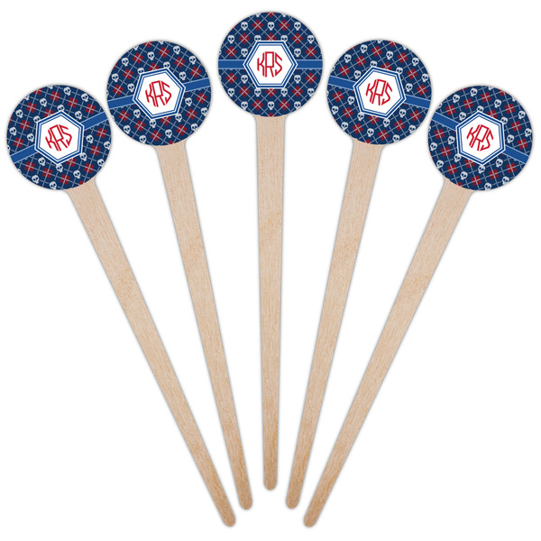 Knitted Argyle & Skulls Wooden 4" Food Pick - Round - Fan View