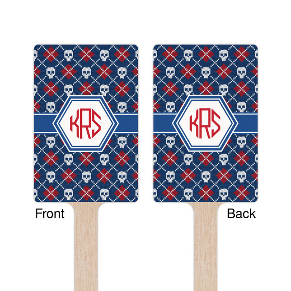 Knitted Argyle & Skulls Wooden 6.25" Stir Stick - Rectangular - Double Sided - Front & Back