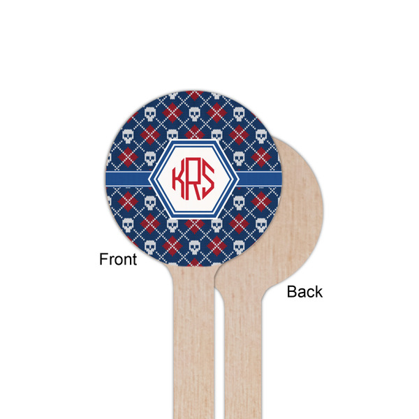 Knitted Argyle & Skulls Wooden 6" Stir Stick - Round - Single Sided - Front & Back