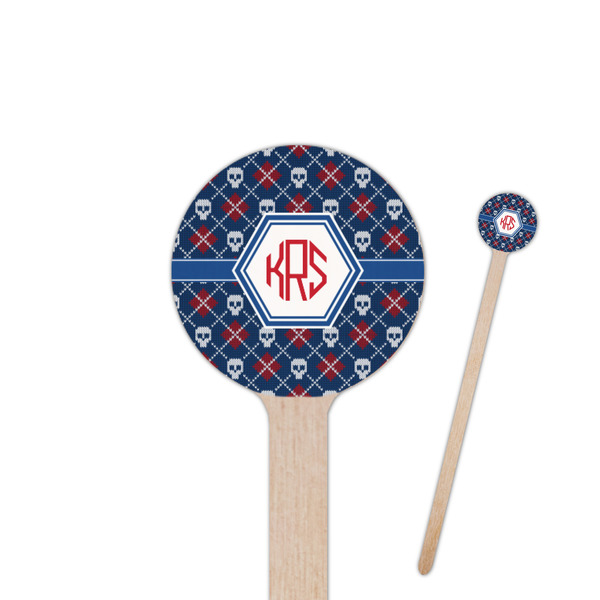 Custom Knitted Argyle & Skulls 7.5" Round Wooden Stir Sticks - Single Sided (Personalized)