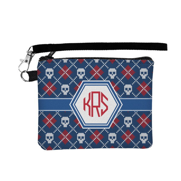 Custom Knitted Argyle & Skulls Wristlet ID Case w/ Monogram
