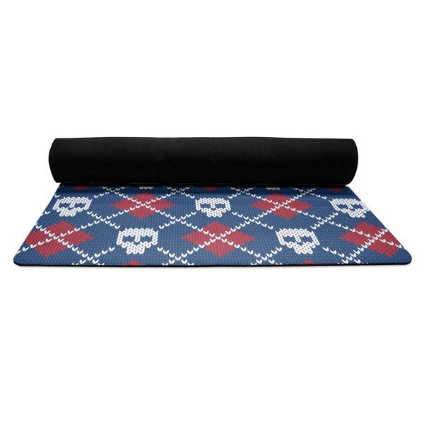 Knitted Argyle & Skulls Yoga Mat Rolled up Black Rubber Backing